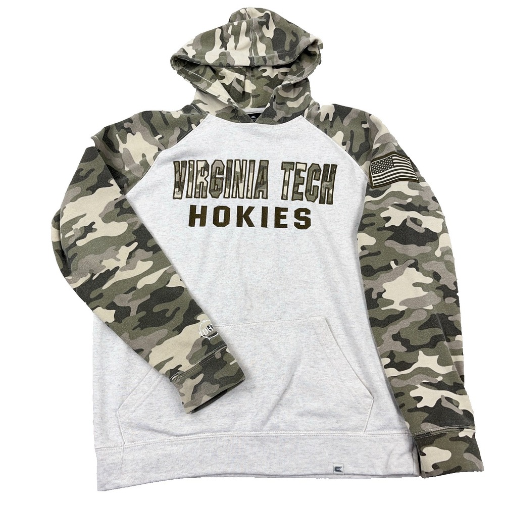 Virginia Tech Hokies Hoodie Men Small Gray Green Camo OHT Army Military Adult